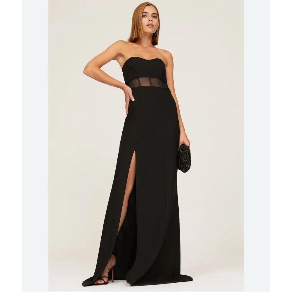 Cinq à Sept $695 Silk Designer‎ Annalie Gown Leg Slit Cut Out Size 0